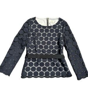 Kate Spade Polka Dot Organza Blouse Blue Flared Sleeve Zip Women's Top 4
